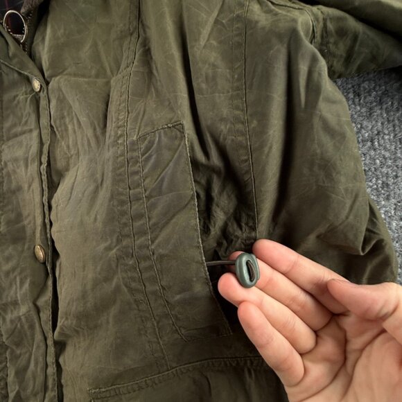Barbour Flyweight Beadnell Parka Waxed Jacket Women Hooded Green Size 12 US - Picture 11 of 16